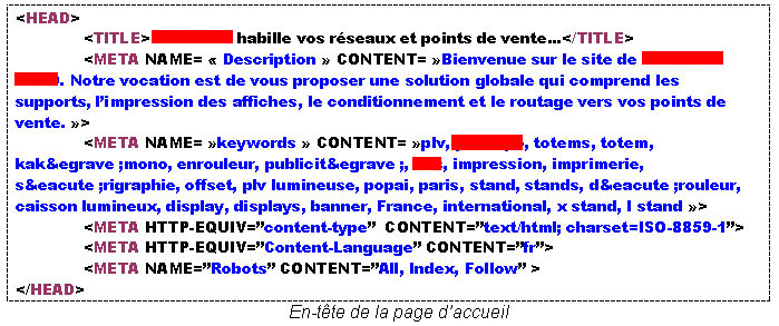 Balises META pour référencement