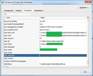 Propriétés SQL Developer
