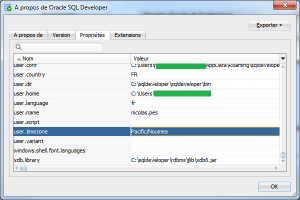 Propriété SQL Developer avec Timezone