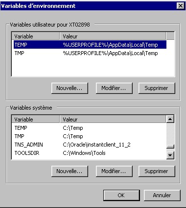 Ajouter la variable TNS_ADMIN dans Windows