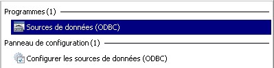Sources de données ODBC dans le menu Démarrer