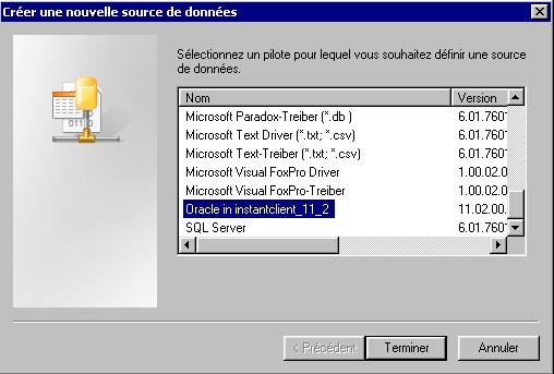 Source Oracle ODBC avec Instant Client